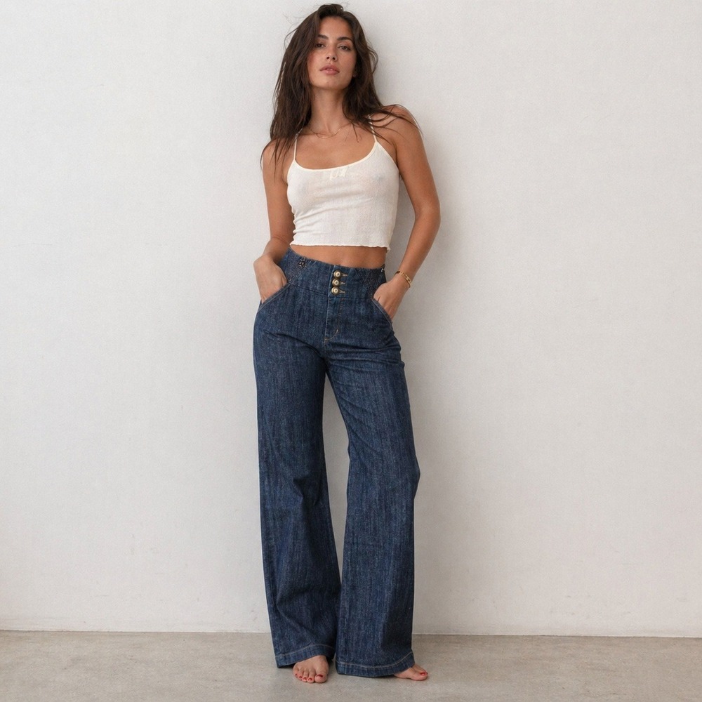 VTG Y2K One 5 One Jeans Womens 10 Blue Denim 3-Button Paisley Lined‎ Bootcut